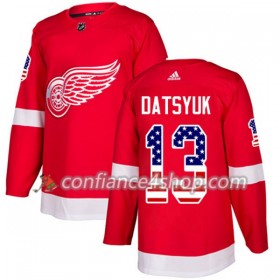 Adidas Maillot de Hockey Detroit Red Wings Pavel Datsyuk 13 2017-2018 Rouge USA Flag Fashion Authentic - Homme